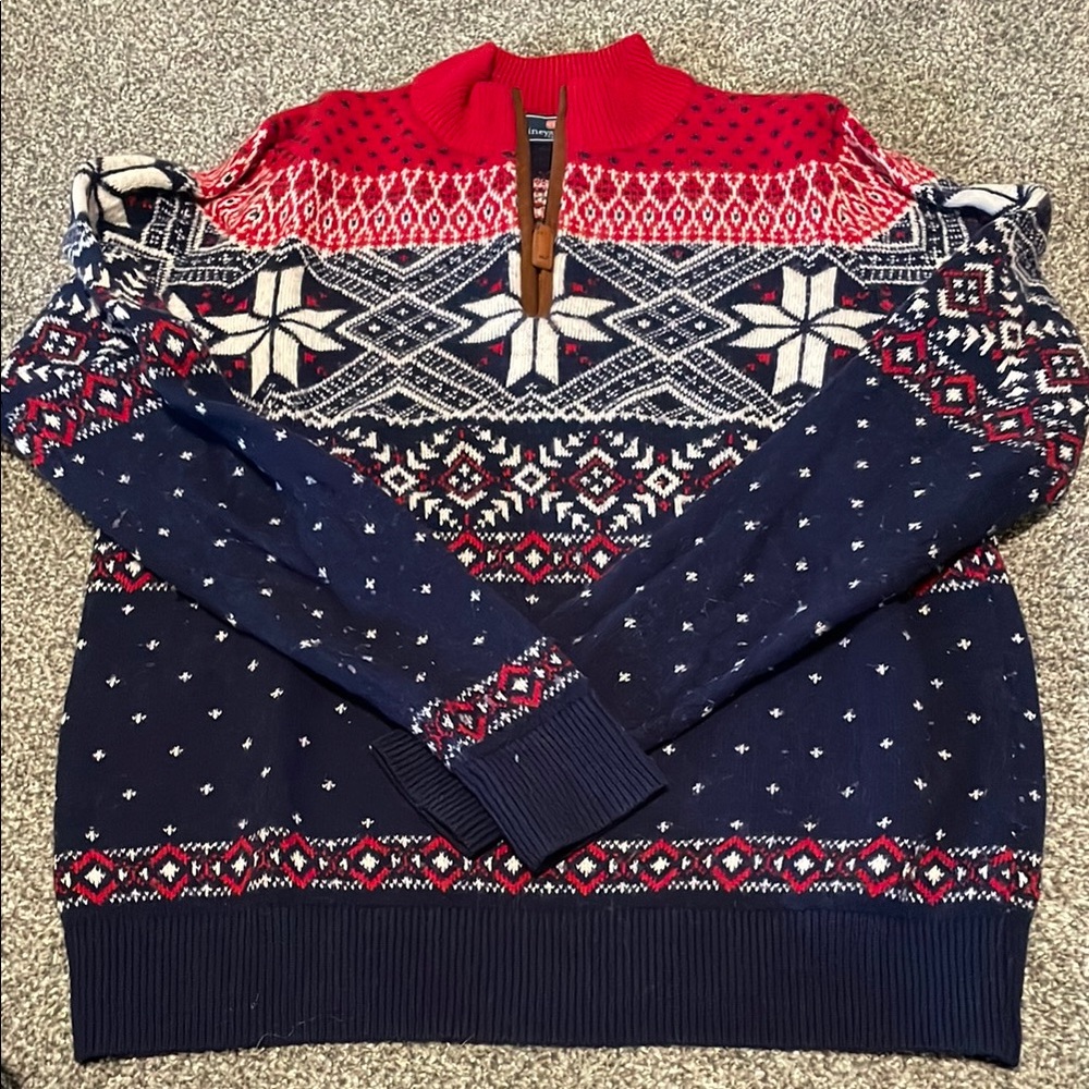 Vineyard Vines Red and Blue Zip Up Sweater